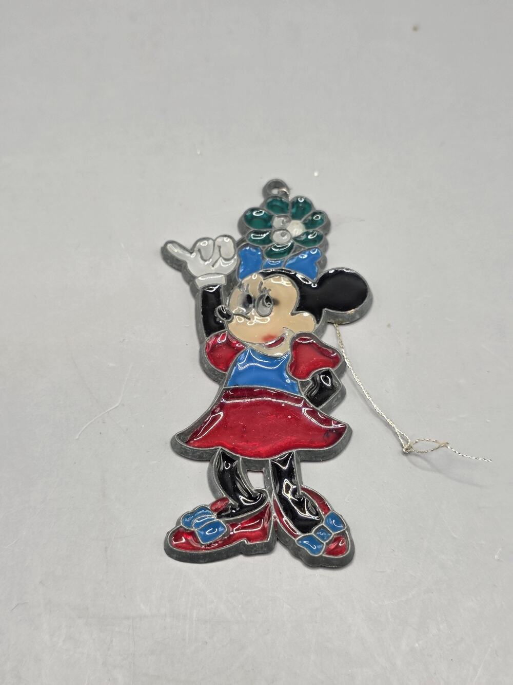Vtg Disney Minnie Mouse Metal Stained Glass Style Window Suncatcher Ornament